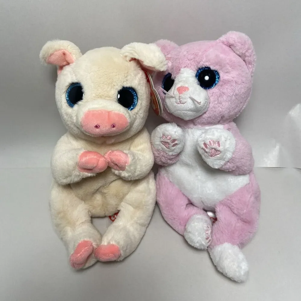 Ty Beanie Bellies Penelope Pink Pig and Lilibelle Pink White Cat Kitty Lot of 2